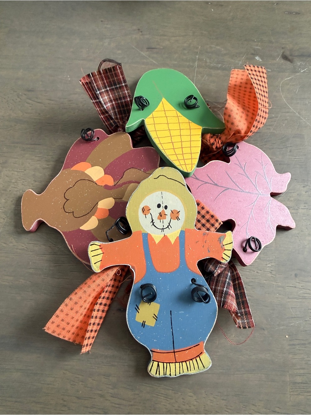 Wooden Fall Themed Decor Candle Ring Scarecrow Turkey Corn Leaf Thanksgiving